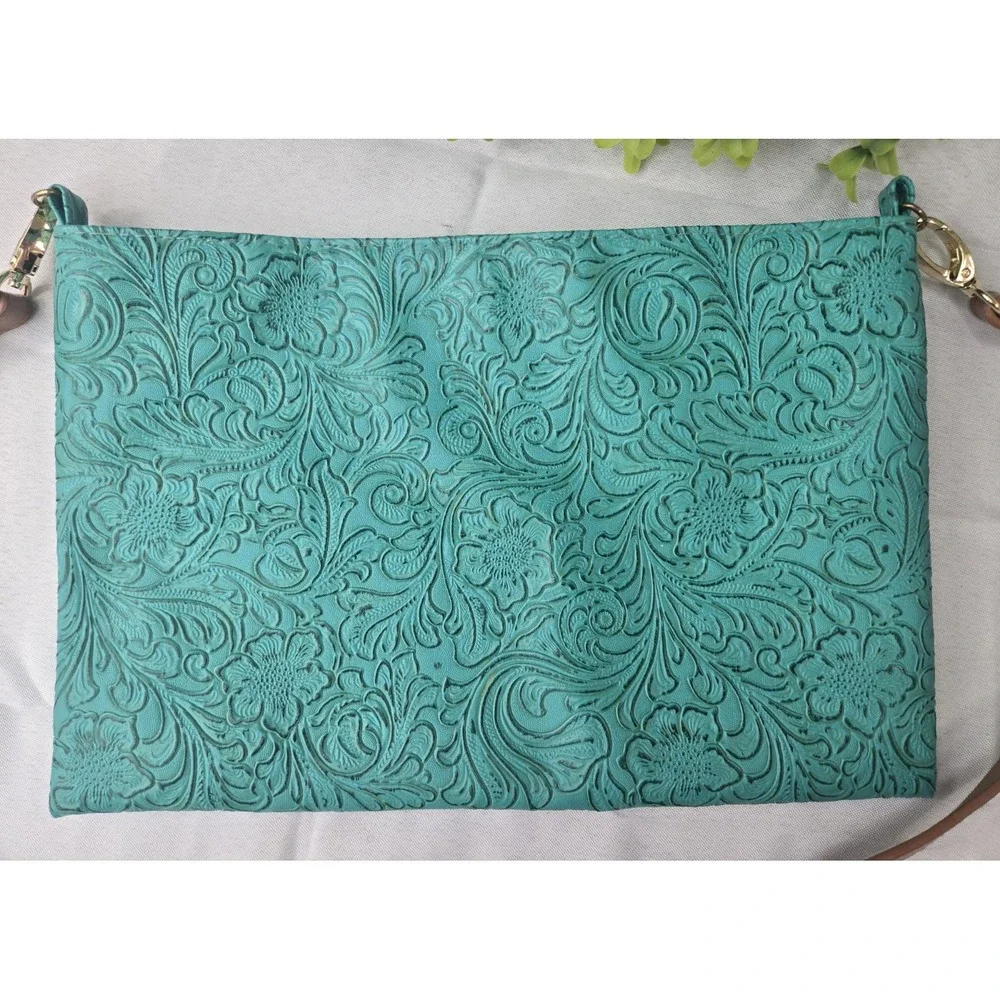 Makeup Junkie Bags Turquoise Dream Crossbody Clutch Tooled Western Floral Boho